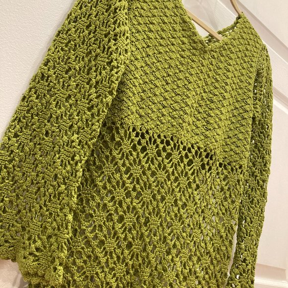 Hand Made Crochet tunic. Size 8 in avocado green color. - Picture 10 of 11